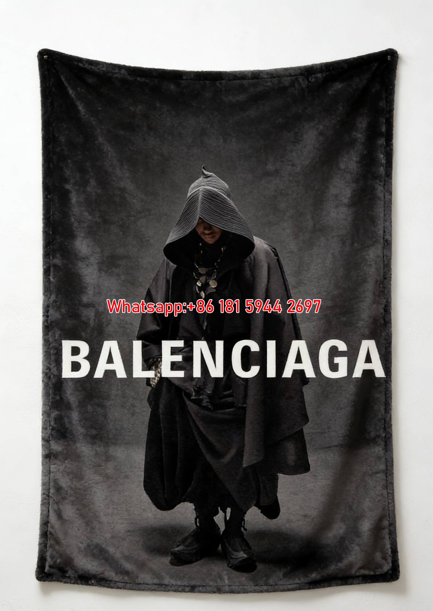 Balenciaga Hooded Figure Print Flannel Sofa Throw Blanket BA408